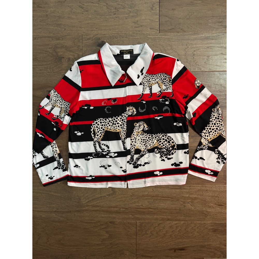 Vintage Jackets Galore John Farah Red Black‎ Cheetah Zip Up Jacket Womens L